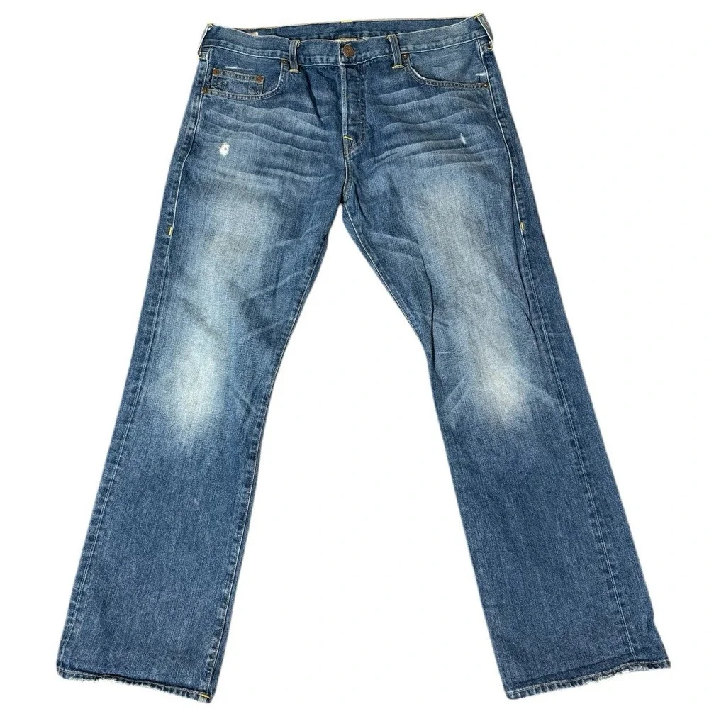VTG True Religion Mens Jean Size 38x33 Distressed Cowboy USA Straight Fit Grunge